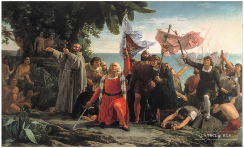 Primer desembarco de Cristóbal Colón en América. Óleo, Museo del Prado.